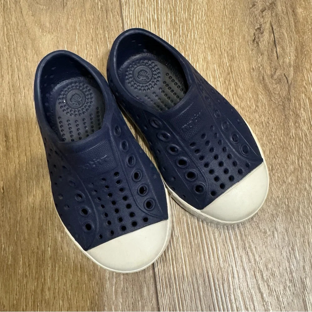 Native Shoes Kids Navy Blue Slip-On Water Shoes with White Toe